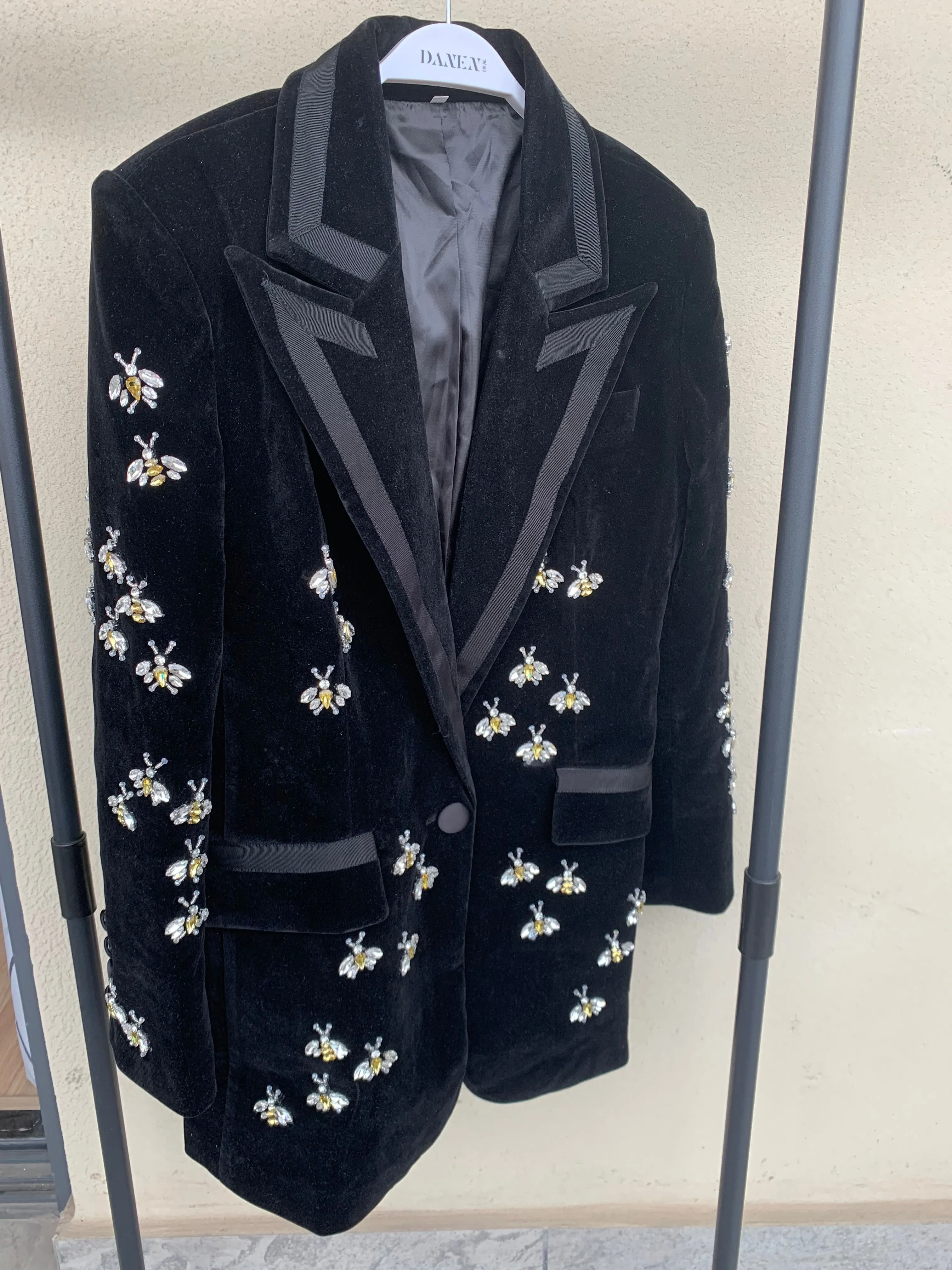 Luxury heavy work beaded diamond suit jacket female