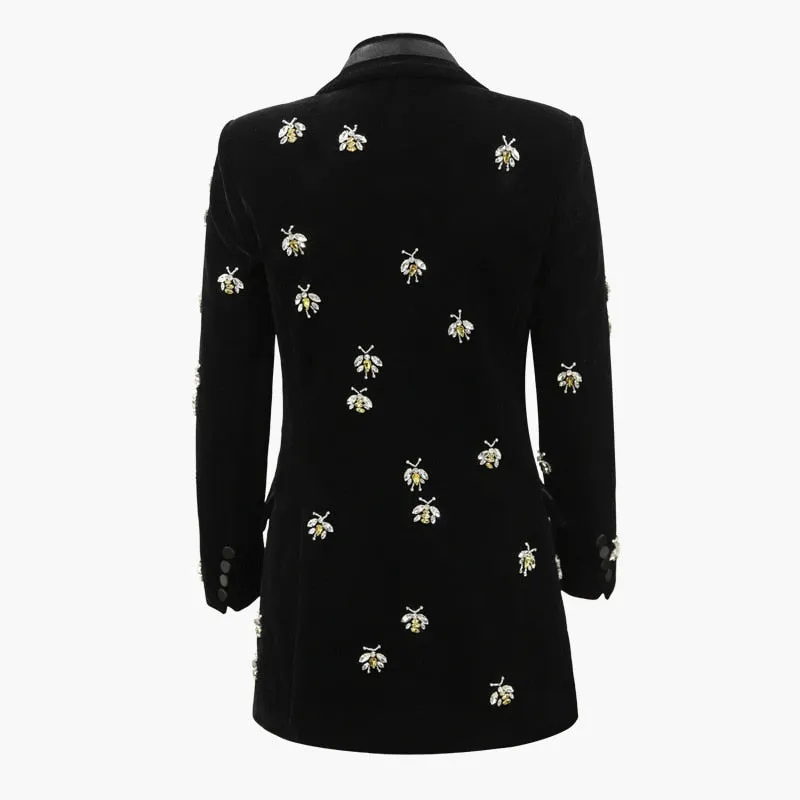 Luxury heavy work beaded diamond suit jacket female