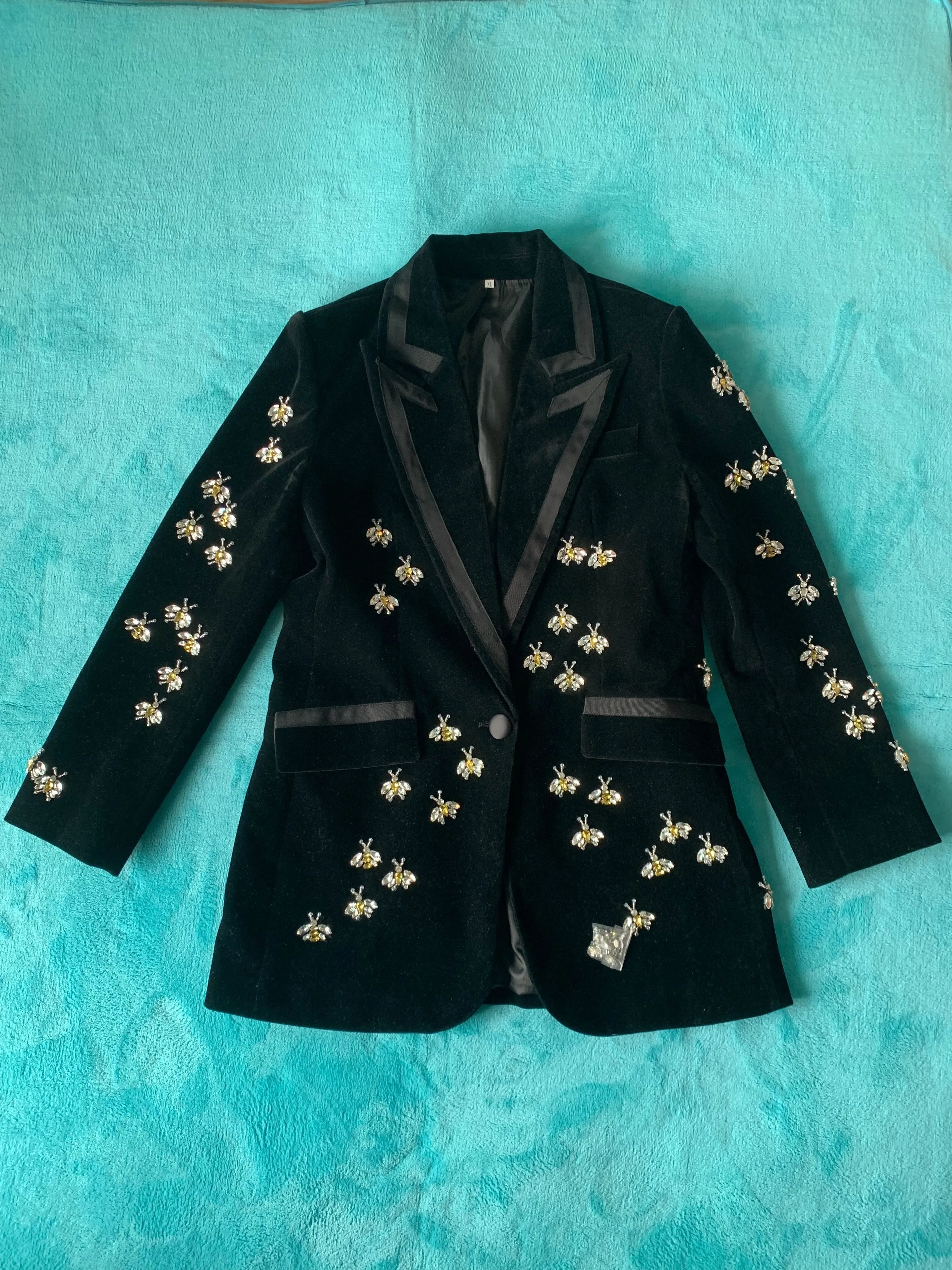 Luxury heavy work beaded diamond suit jacket female