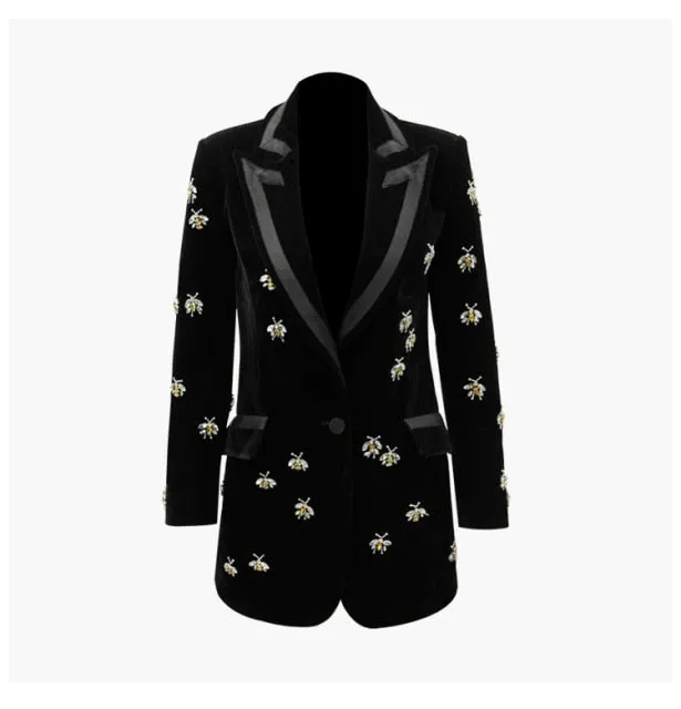 Luxury heavy work beaded diamond suit jacket female