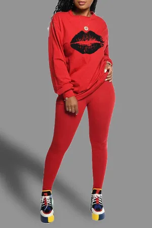 Lydia Lip Print Pants Set Plus