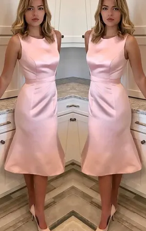 MACLoth O Neck Sheath Midi Wedding Party Dress Pink Prom Homecoming Dress 10615