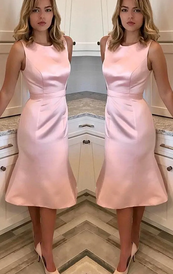 MACLoth O Neck Sheath Midi Wedding Party Dress Pink Prom Homecoming Dress 10615