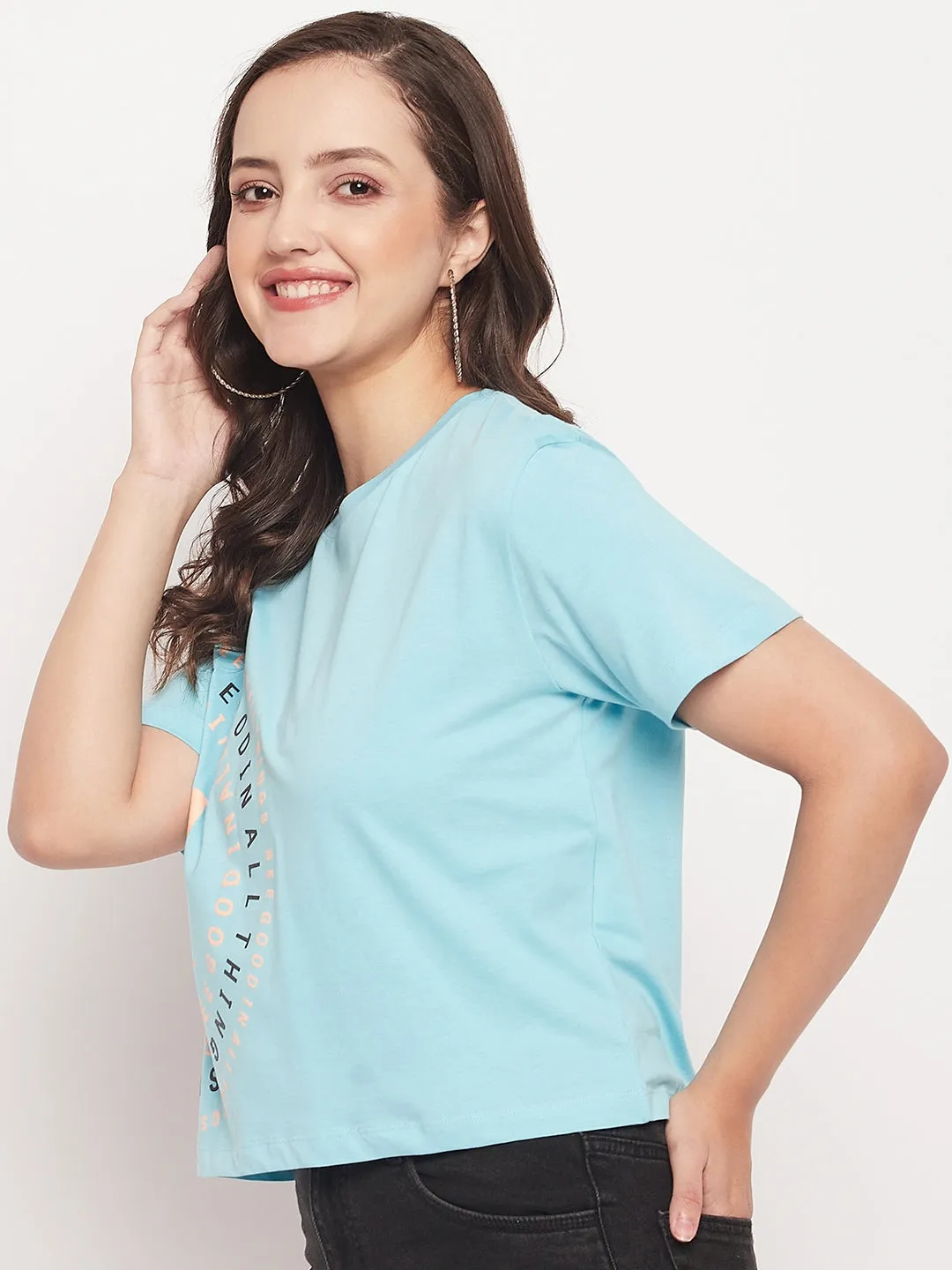 Madame Round Neck Printed Cotton Tshirt