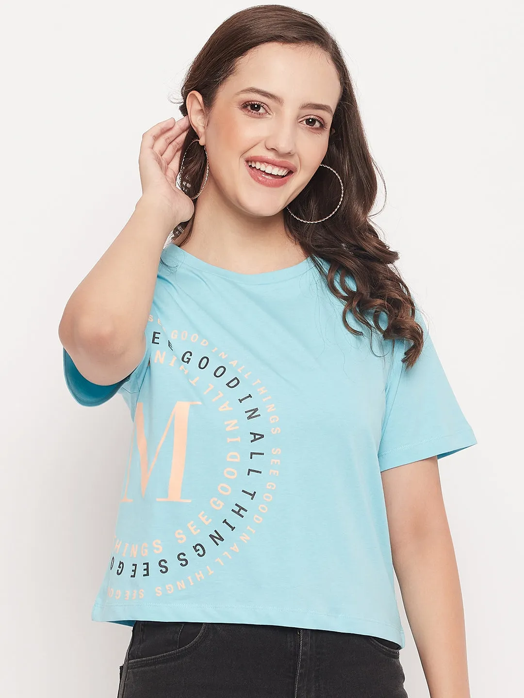 Madame Round Neck Printed Cotton Tshirt