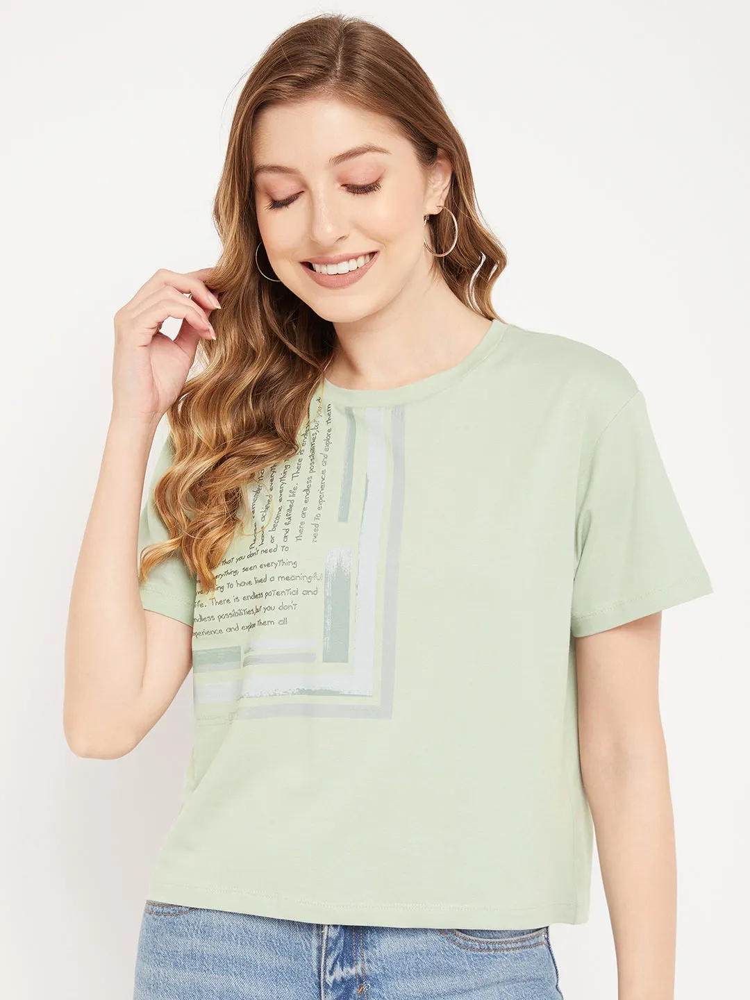 Madame Sea Green Typography Top