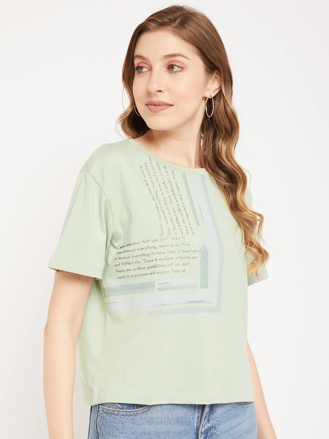 Madame Sea Green Typography Top