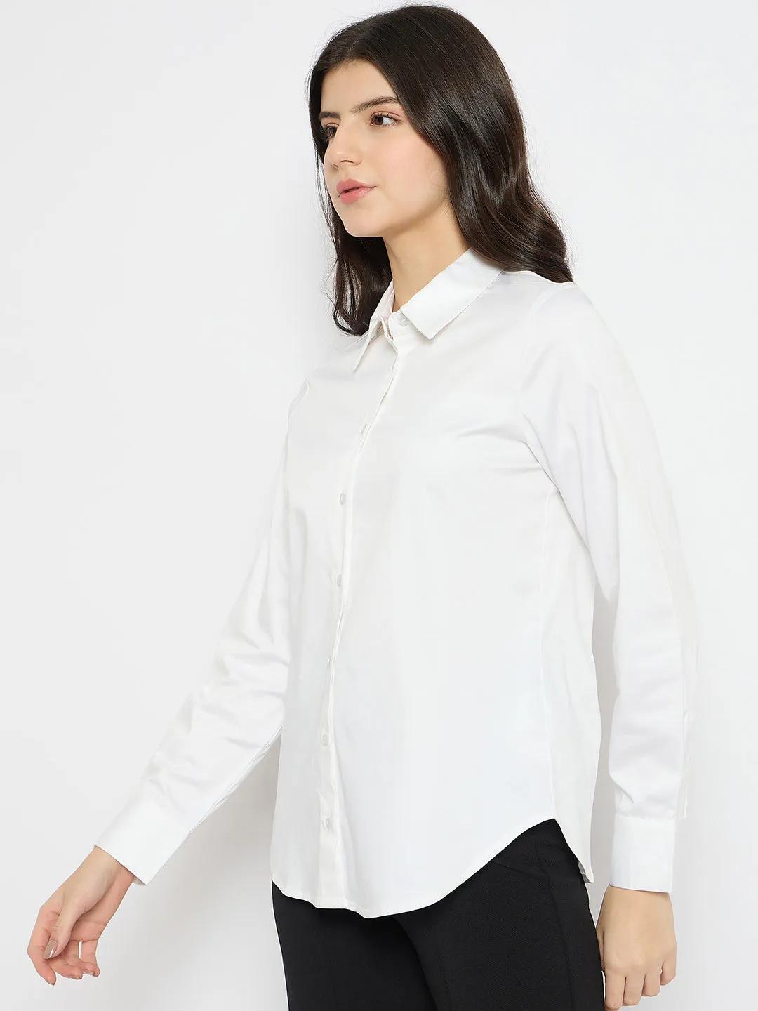 Madame White Cotton Blend Shirt