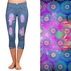 Mandala Jean Capris Leggings with Pockets