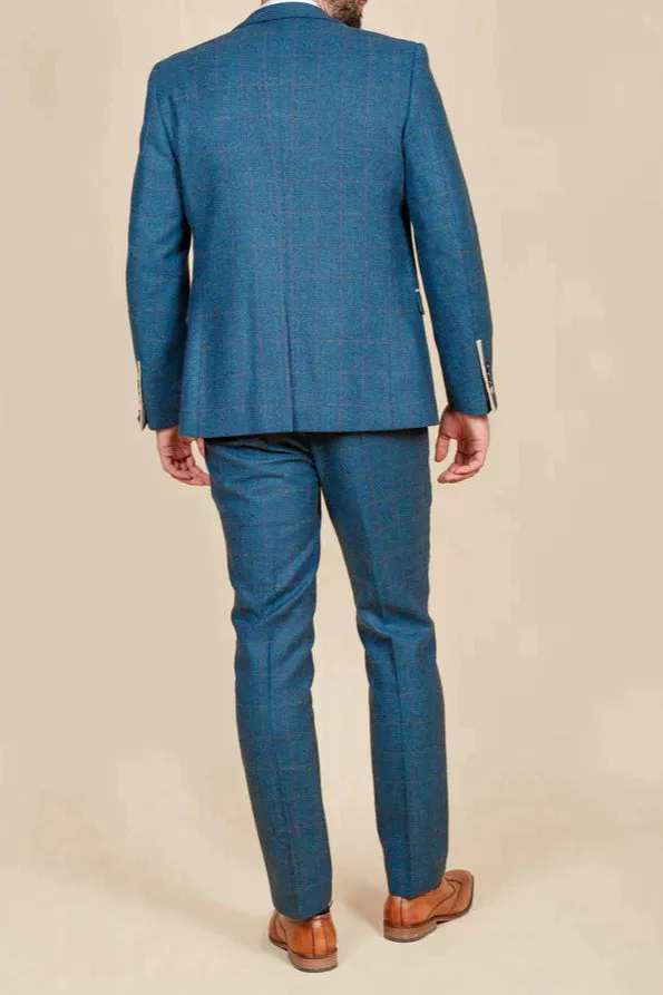 MARC DARCY Dion Tweed Blazer - Mens Slim Fit - Blue Check