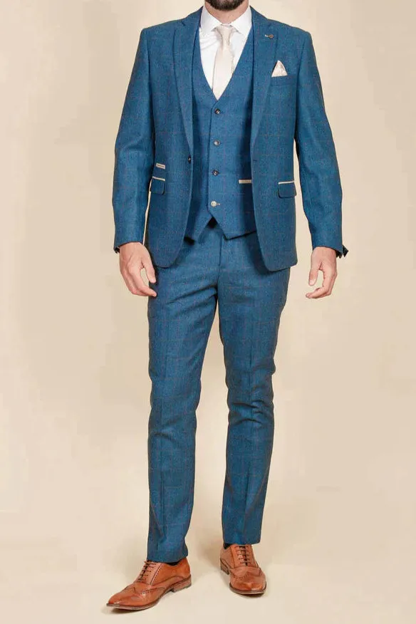 MARC DARCY Dion Tweed Blazer - Mens Slim Fit - Blue Check