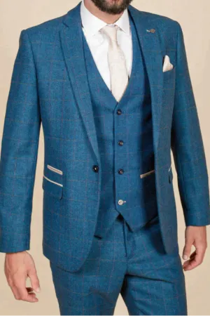 MARC DARCY Dion Tweed Blazer - Mens Slim Fit - Blue Check