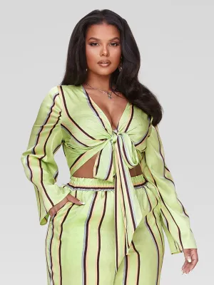 Marcella Metallic Striped Tie Front Top
