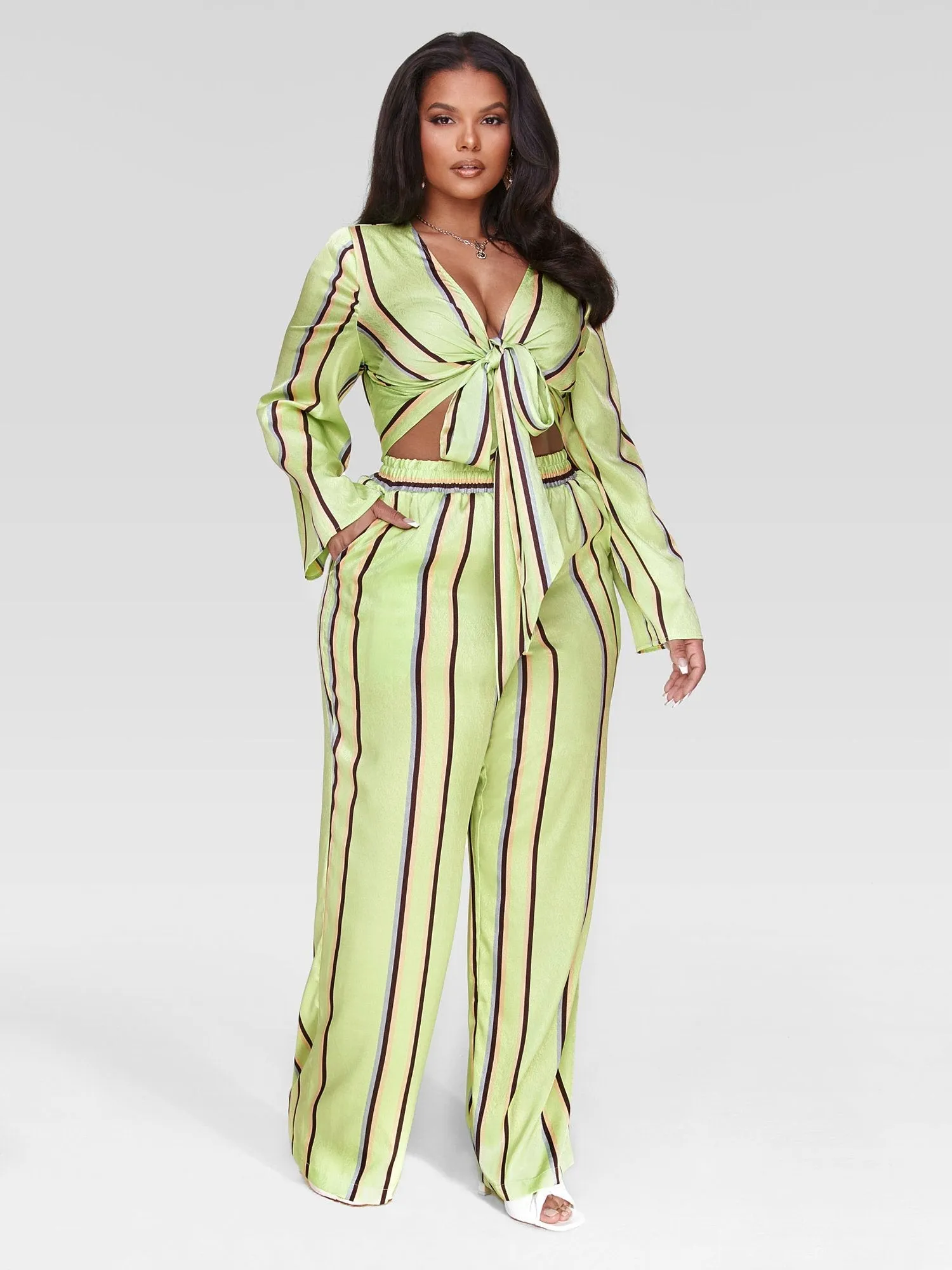 Marcella Metallic Striped Tie Front Top