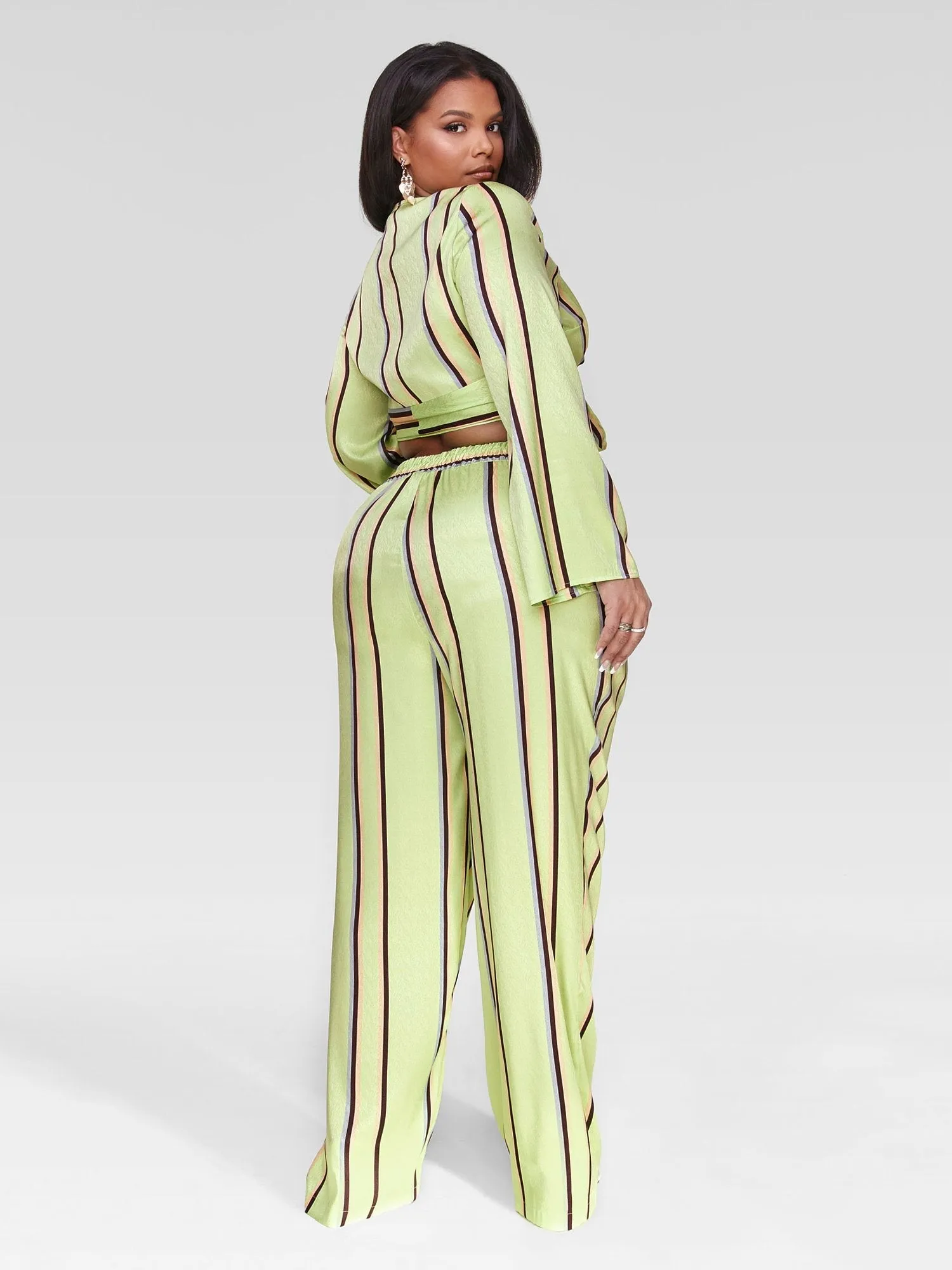 Marcella Metallic Striped Tie Front Top