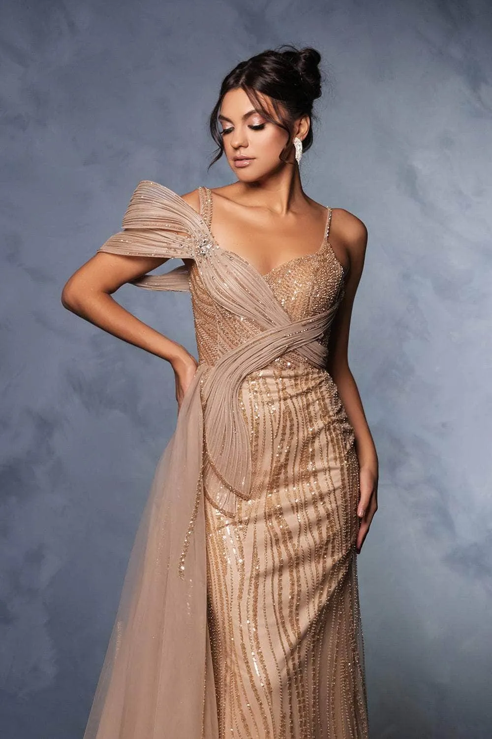 May Queen RQ8175B - Sweetheart Sheath Gown with Glitter Detail