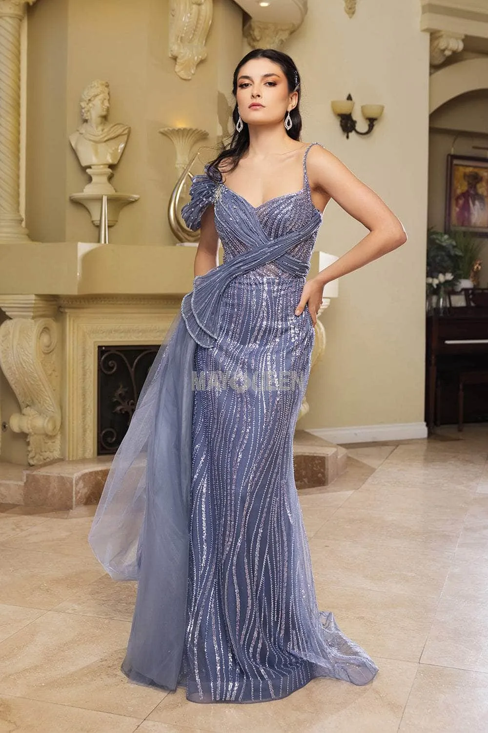 May Queen RQ8175B - Sweetheart Sheath Gown with Glitter Detail