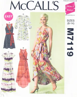 McCall's 7119 EASY Womens Summer Wrap Dress Out Of Print Sewing Pattern Sizes 6 - 14 UNCUT Factory Folded