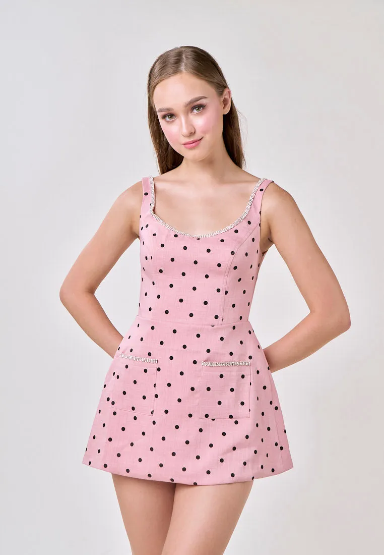 Mckenna Pink Sleeveless Polka Dot With Front Pocket Mini Dress