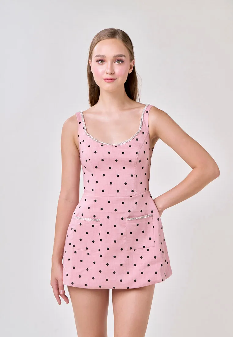 Mckenna Pink Sleeveless Polka Dot With Front Pocket Mini Dress