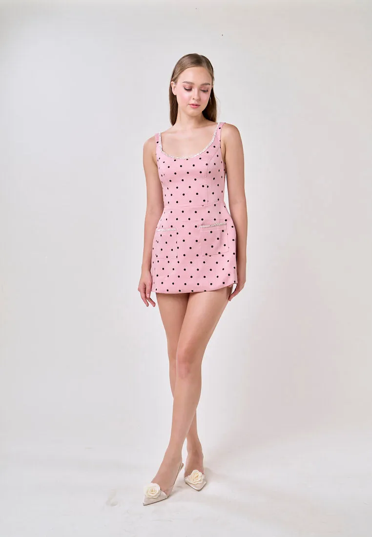 Mckenna Pink Sleeveless Polka Dot With Front Pocket Mini Dress