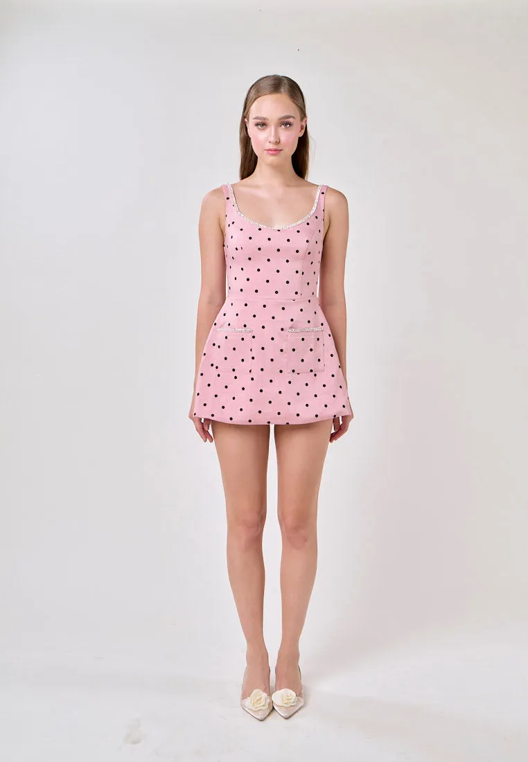 Mckenna Pink Sleeveless Polka Dot With Front Pocket Mini Dress