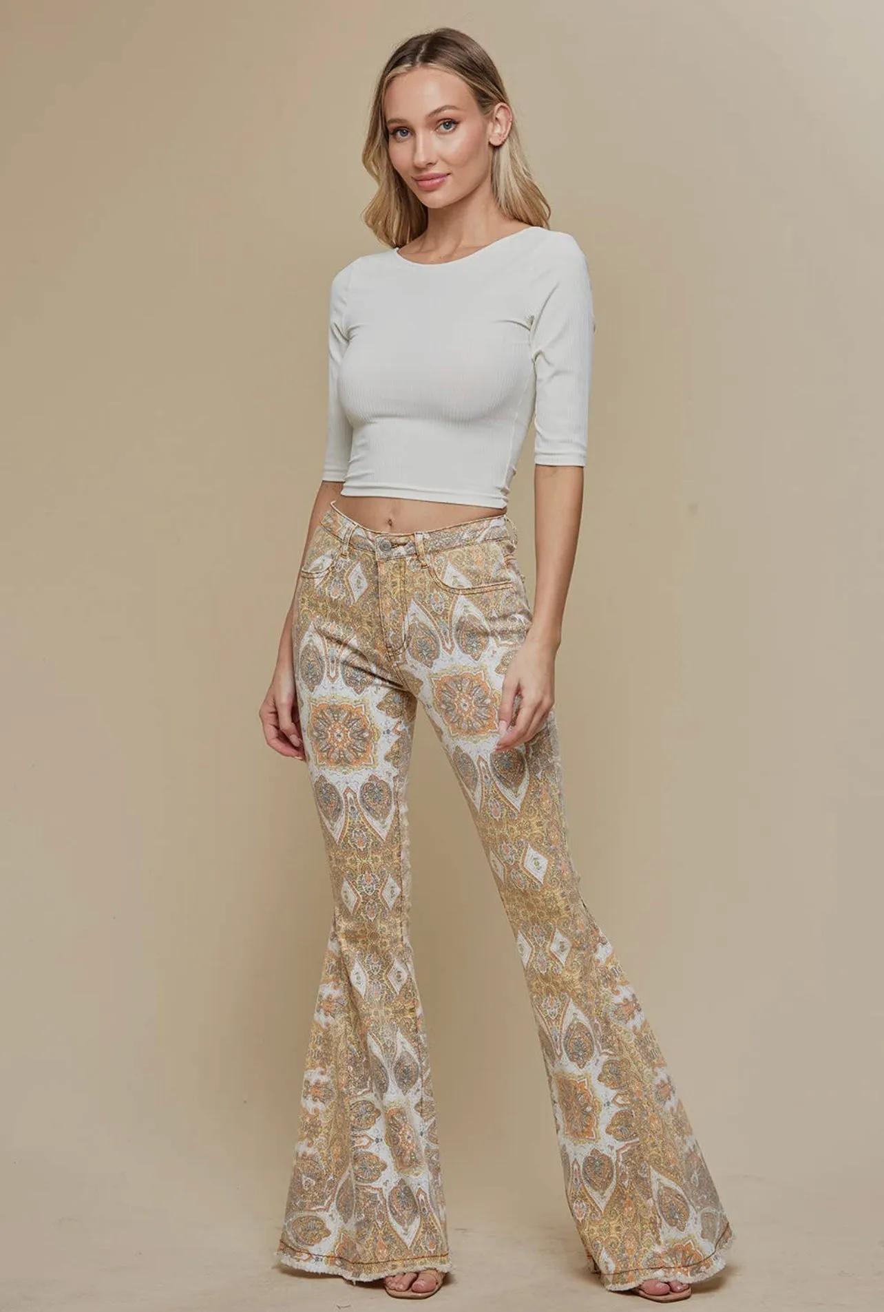 Medallion Distressed Denim Flare