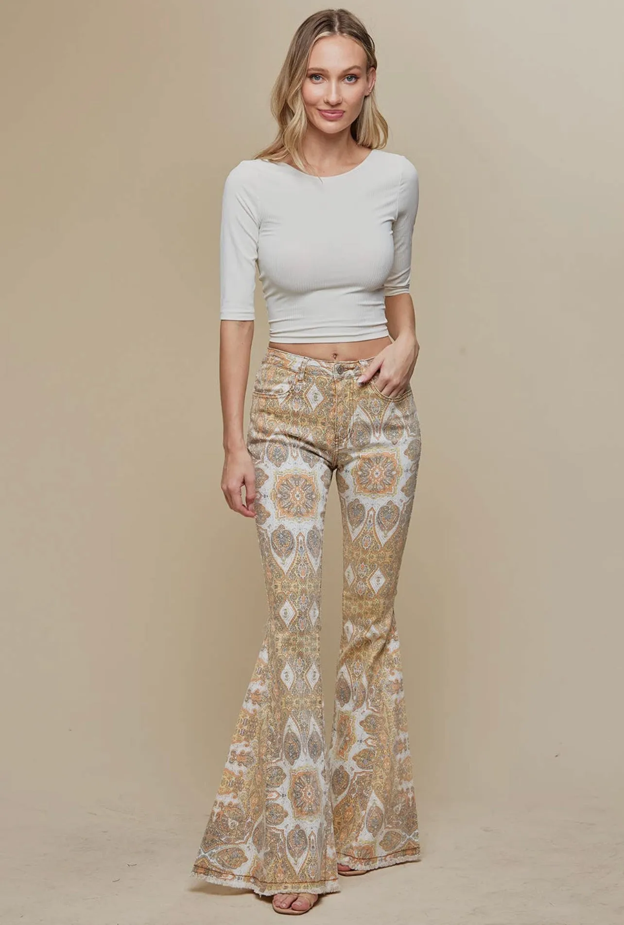 Medallion Distressed Denim Flare