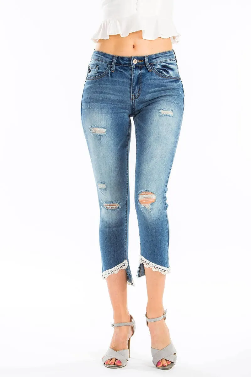 Medium Mid Rise Stretch Lace Kancan Capris