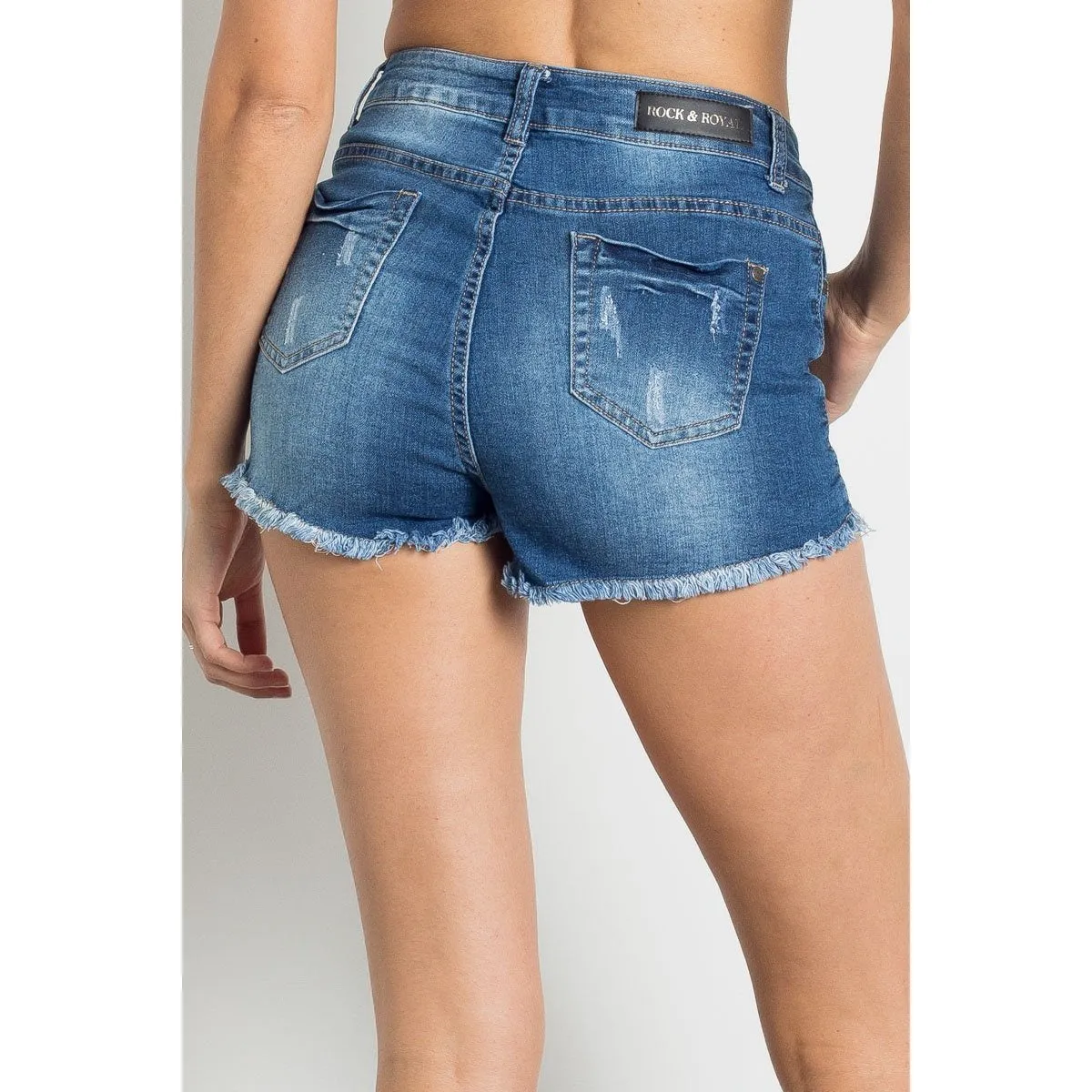 Medium Wash Distressed High Waist Shorts