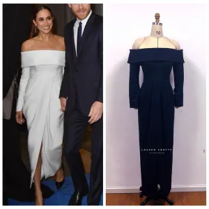 Meghan Markle Inspired White Off-the-shoulder Formal Evening Dress