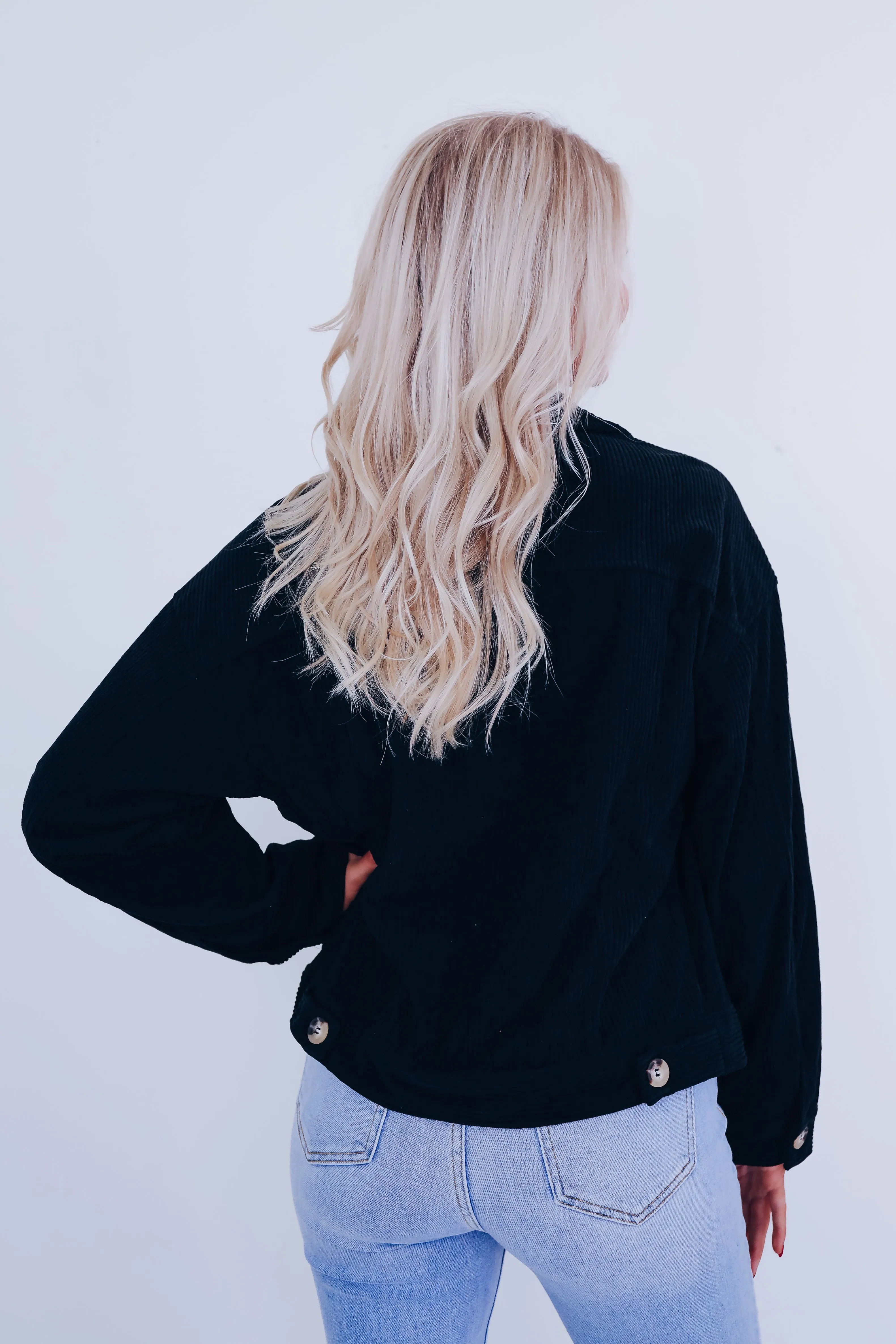 Melanie Corduroy Button Down Jacket- Black