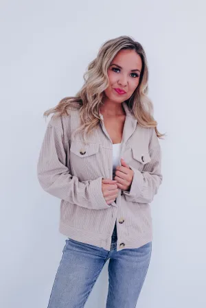 Melanie Corduroy Button Down Jacket- Stone