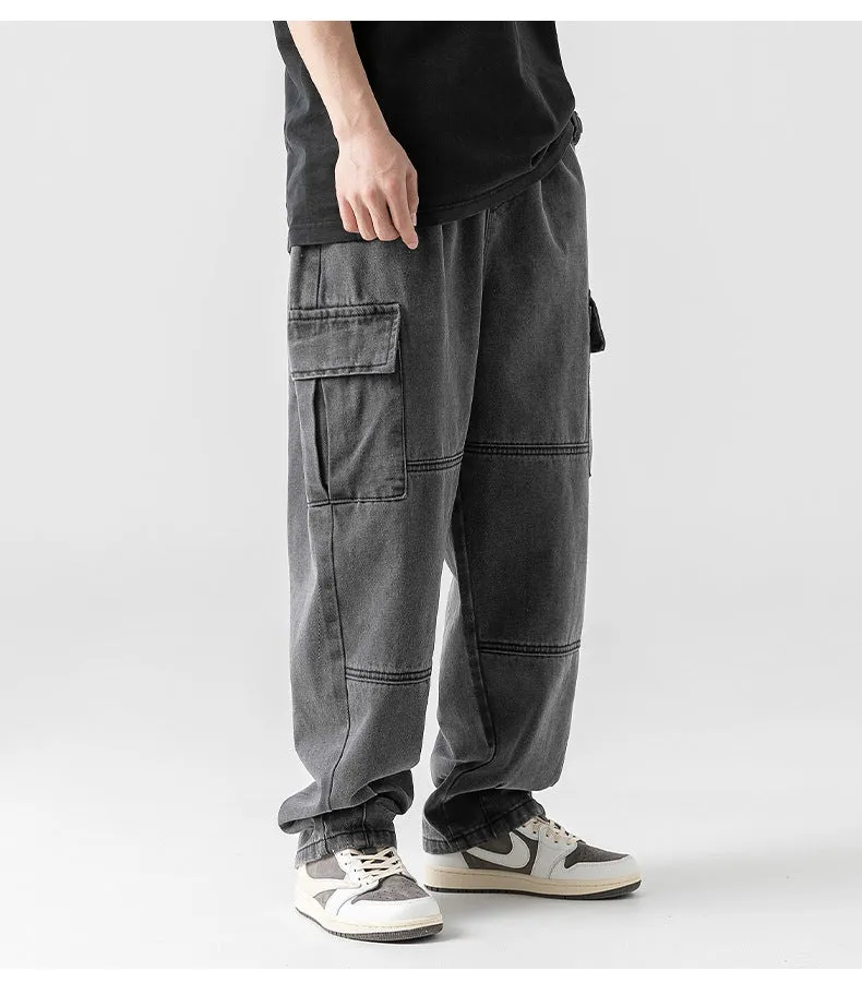 Men's Faded Straight Denim Cargo Pants | Perfect for All Seasons