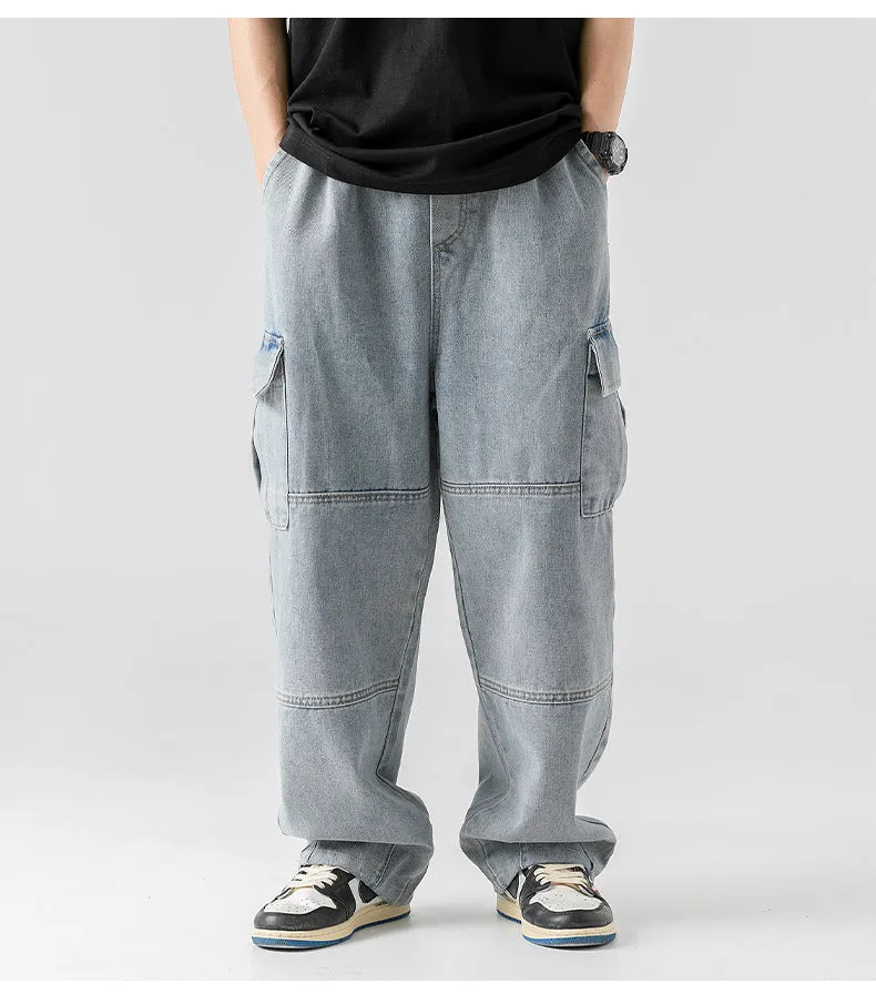 Men's Faded Straight Denim Cargo Pants | Perfect for All Seasons