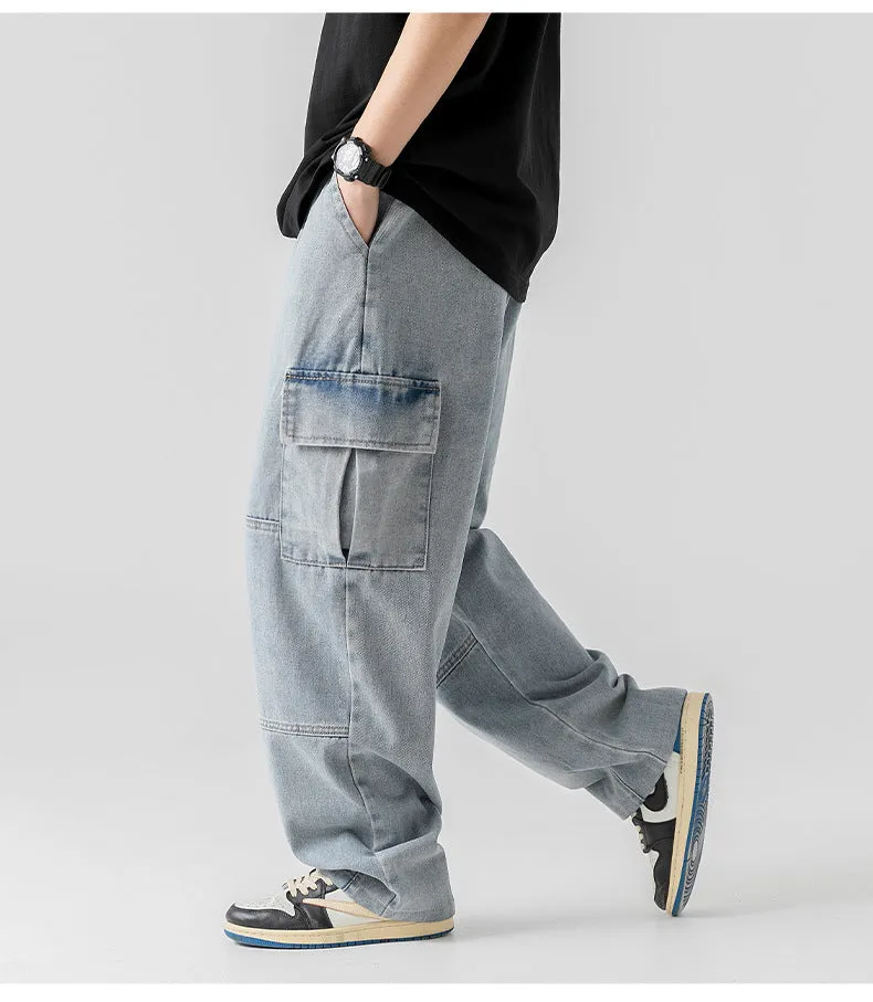 Men's Faded Straight Denim Cargo Pants | Perfect for All Seasons