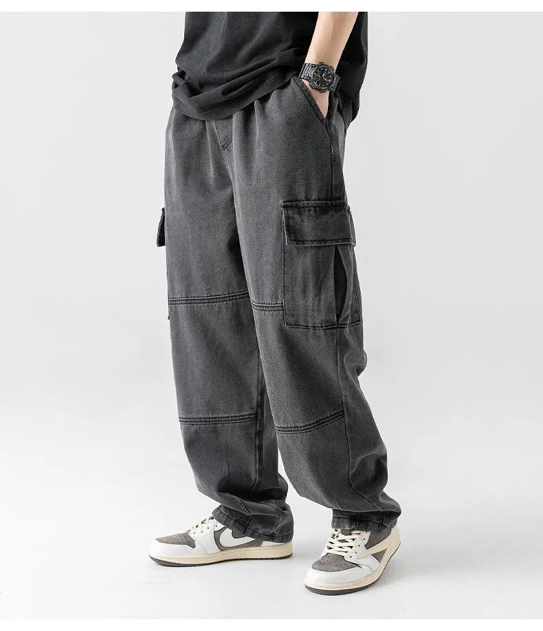 Men's Faded Straight Denim Cargo Pants | Perfect for All Seasons