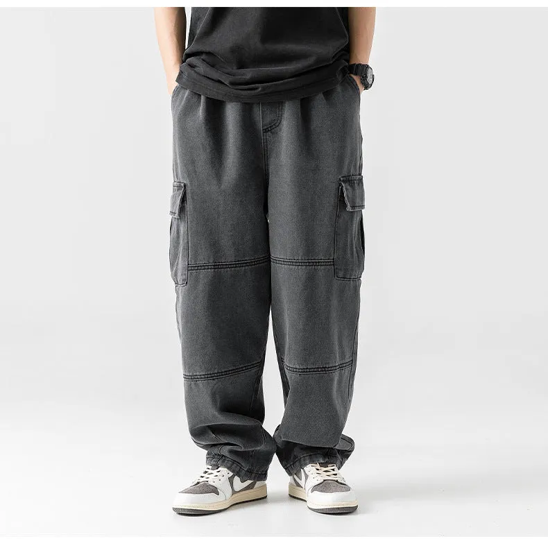 Men's Faded Straight Denim Cargo Pants | Perfect for All Seasons