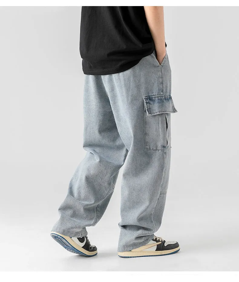 Men's Faded Straight Denim Cargo Pants | Perfect for All Seasons
