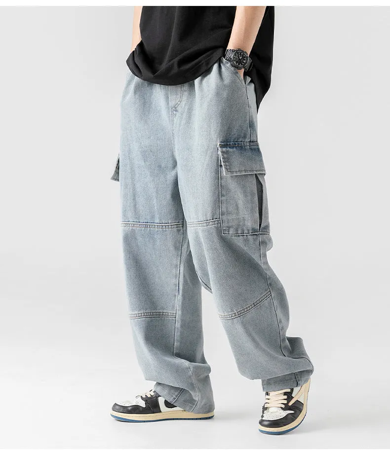 Men's Faded Straight Denim Cargo Pants | Perfect for All Seasons