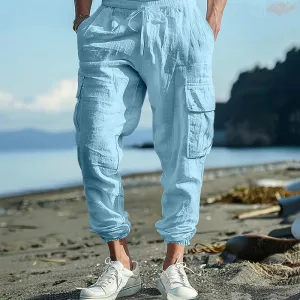 Men's Multi-Pocket Cargo Pants – Loose Fit, Tether Waist, Solid Color, Versatile & Functional