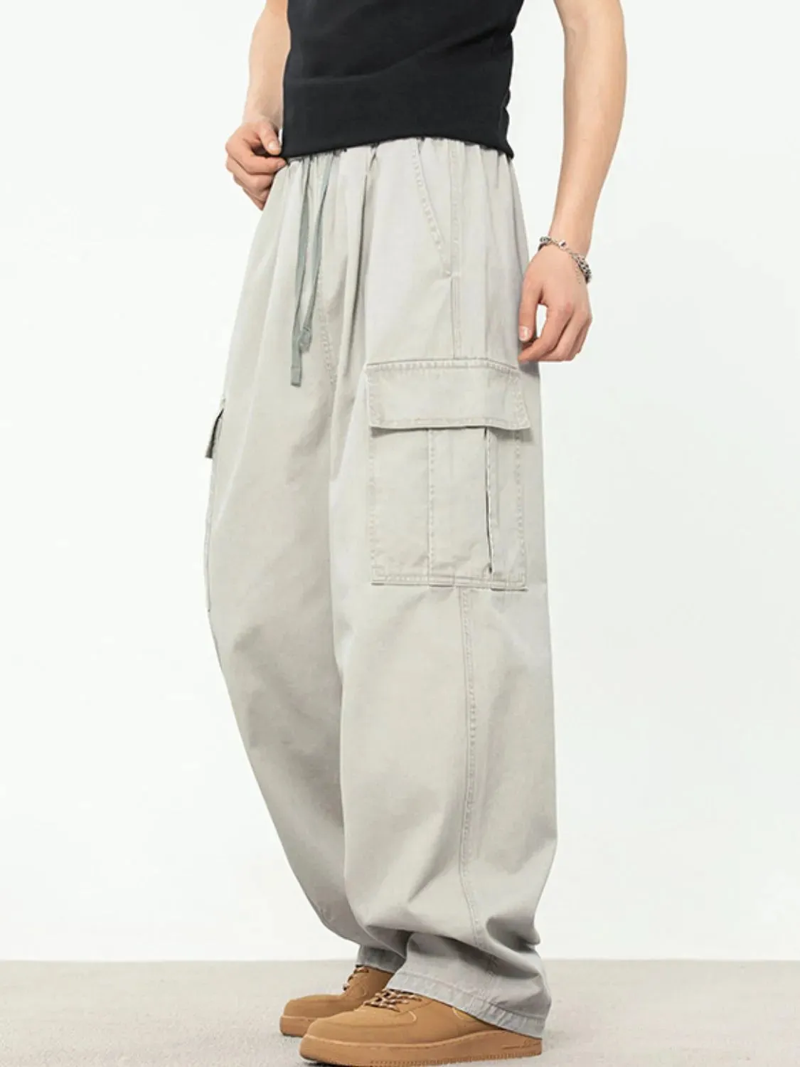 Men's Plus Size Drawstring Pants with Cargo Pockets