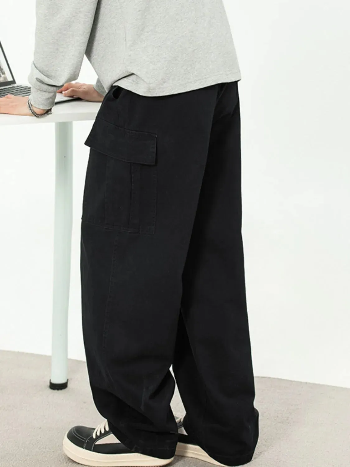 Men's Plus Size Drawstring Pants with Cargo Pockets