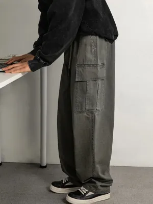 Men's Plus Size Drawstring Pants with Cargo Pockets