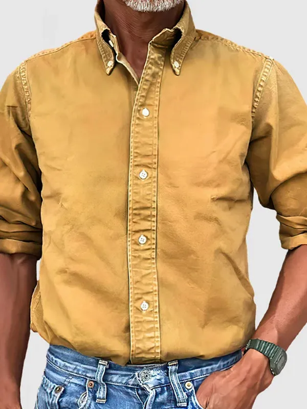 Men's Solid Color Business Lapel Button Down Shirt