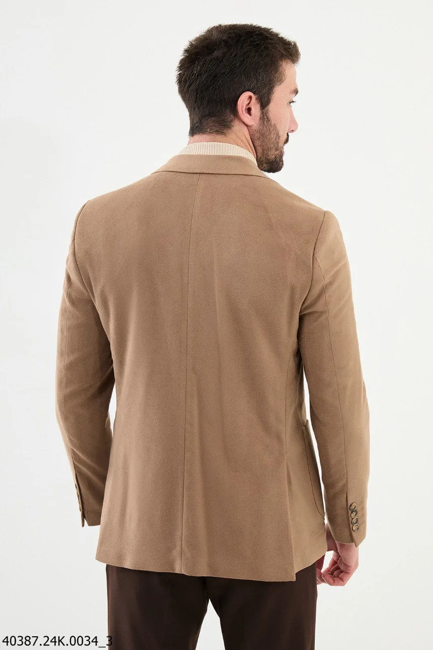 Men's Tan Textured Slim Fit Blazer
