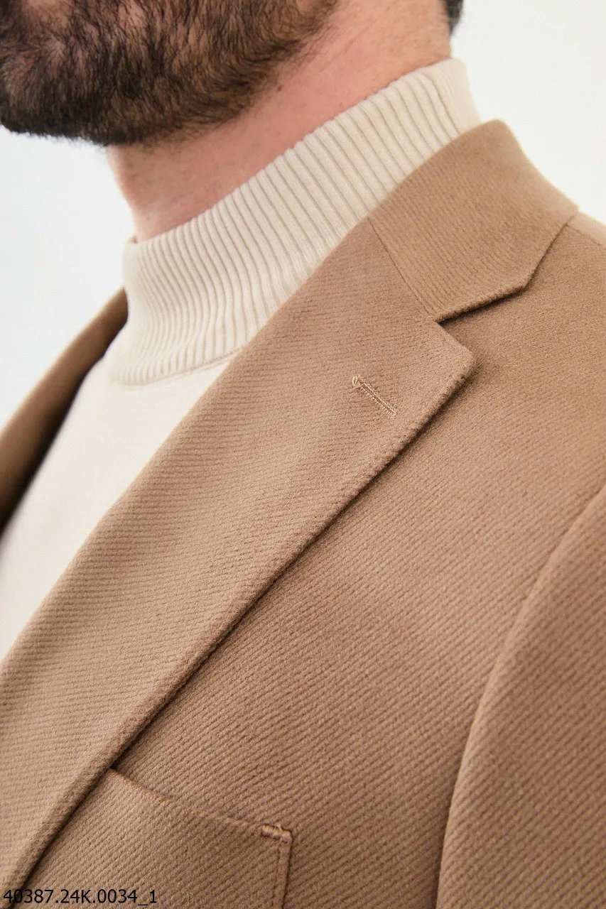 Men's Tan Textured Slim Fit Blazer
