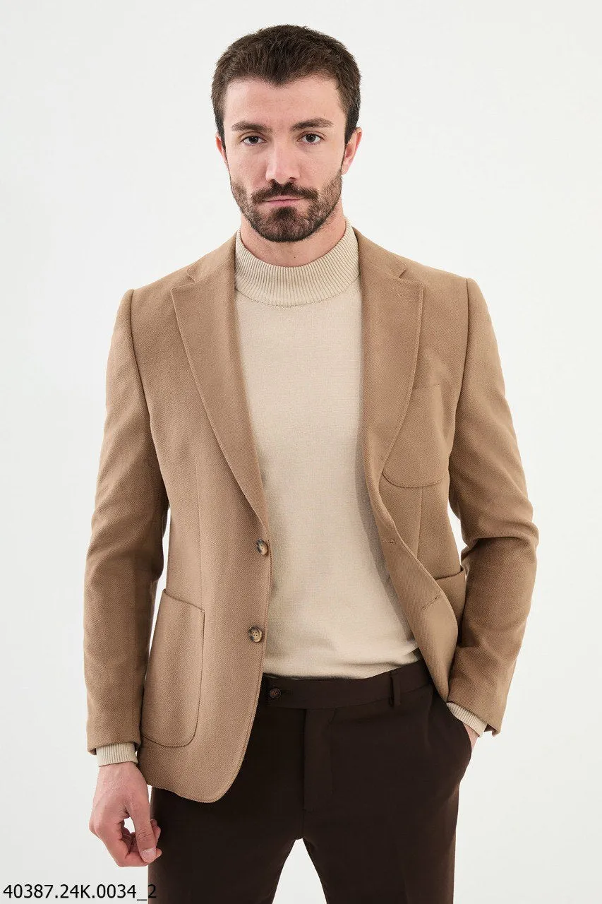 Men's Tan Textured Slim Fit Blazer