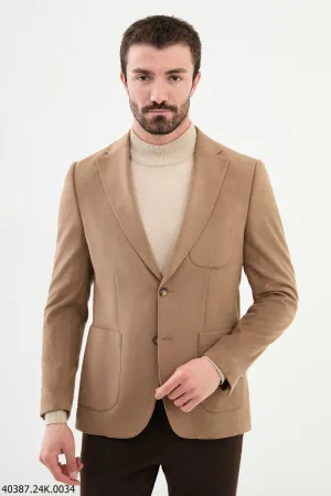 Men's Tan Textured Slim Fit Blazer