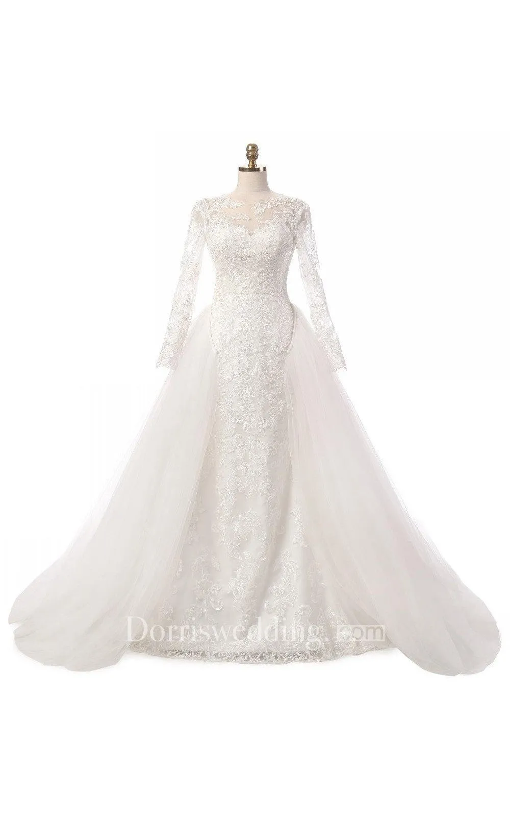 Mermaid Long Sleeve Tulle Lace Weddig Dress With Appliques